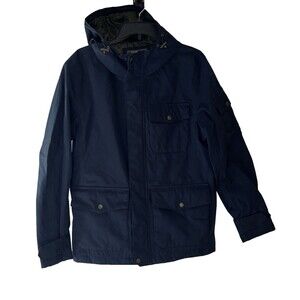 GH BASS & CO Men Hooded Waterproof Zip Up Jacket Coat Blue Sz Small CHEST 43"